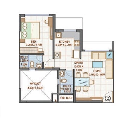 Floor plan of 1 BHK 505 Sq. Ft. Apartment in Goodwill Kanchangiri, Mumbai