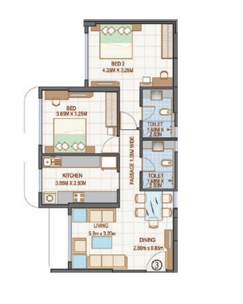 Floor plan of 2 BHK 814 Sq. Ft. Apartment in Goodwill Kanchangiri, Mumbai