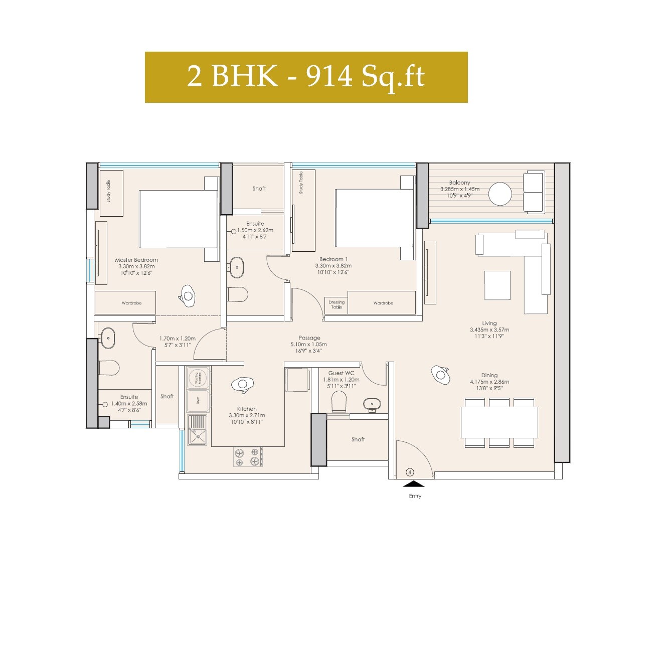 Floor plan of 2 BHK 914 Sq. Ft. Apartment in Goodwill The Grand Residences, Mumbai