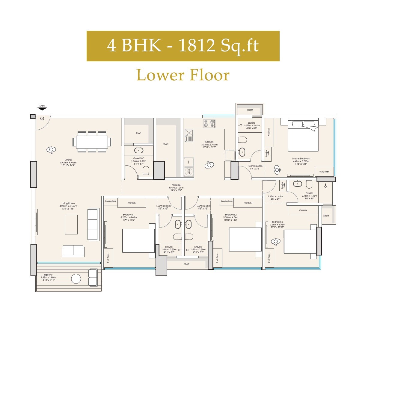 Floor plan of 4 BHK 1812 Sq. Ft. Apartment in Goodwill The Grand Residences, Mumbai