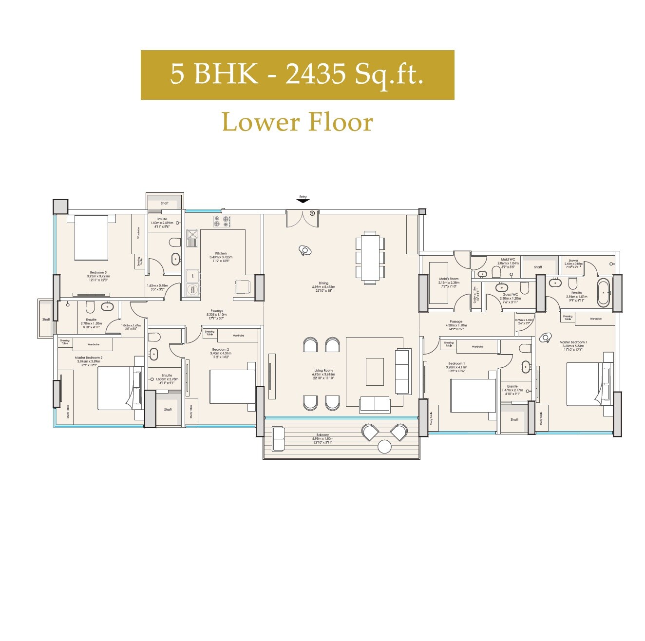 Floor plan of 5 BHK 2435 Sq. Ft. Apartment in Goodwill The Grand Residences, Mumbai