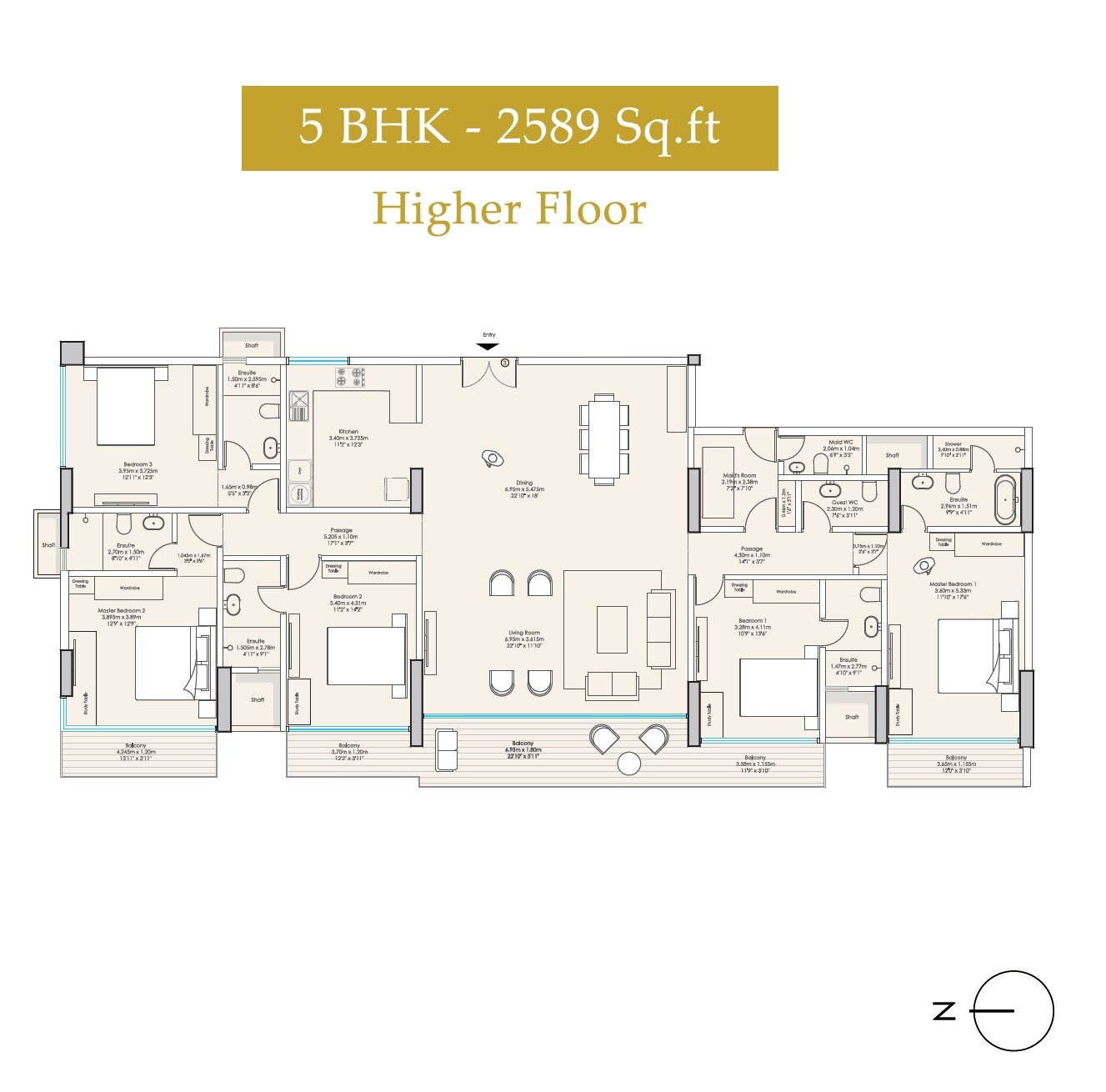 Floor plan of 5 BHK 2589 Sq. Ft. Apartment in Goodwill The Grand Residences, Mumbai