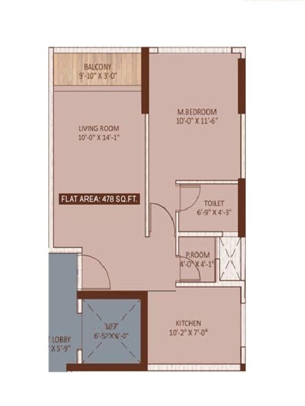 1 BHK 478 Sq. Ft. Apartment