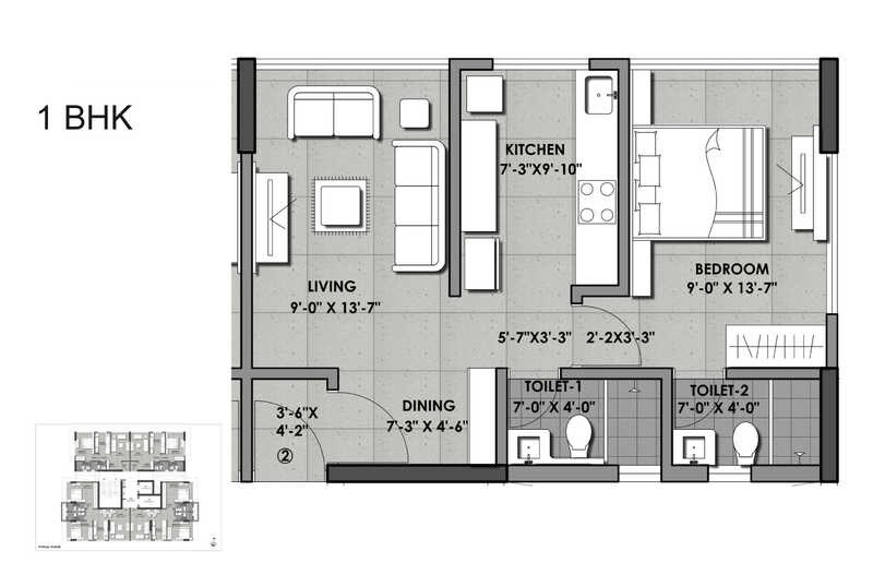 Floor plan of 1 BHK 474 Sq. Ft. Apartment in Goregaon Sukhniwas CHS, Mumbai
