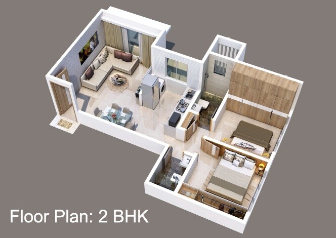 Floor plan of 2 BHK 490 Sq. Ft. Apartment in Gowda Palash, Mumbai