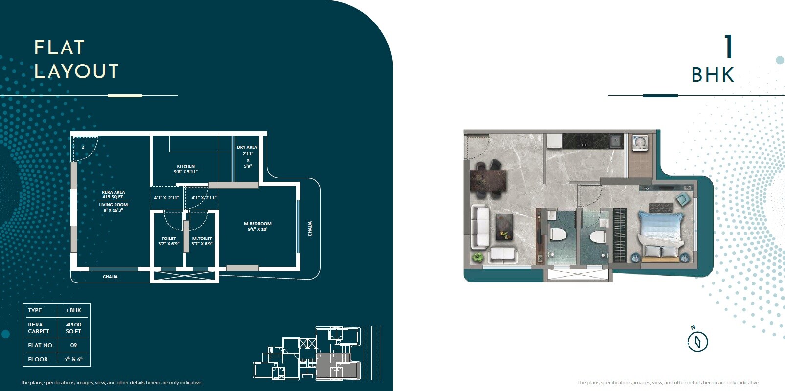Floor plan of 1 BHK 413 Sq. Ft. Apartment in Goyal Atlantis, Mumbai