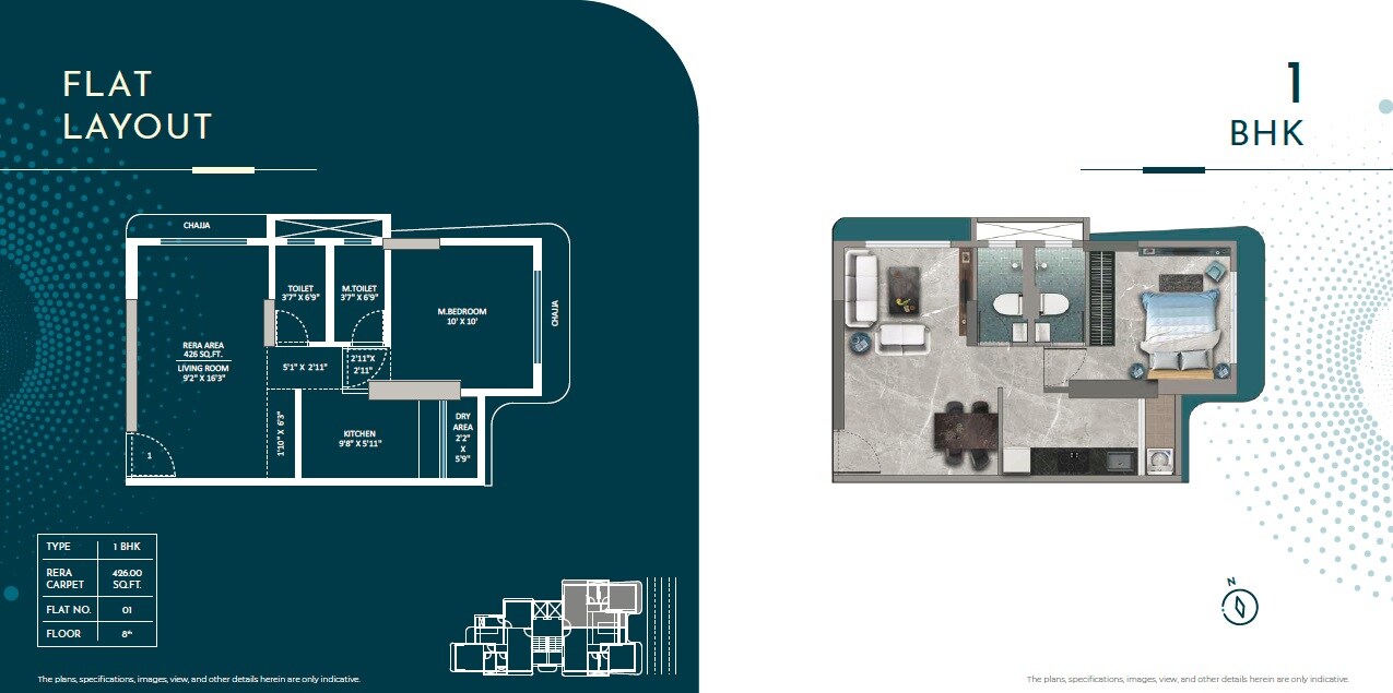 Floor plan of 1 BHK 426 Sq. Ft. Apartment in Goyal Atlantis, Mumbai