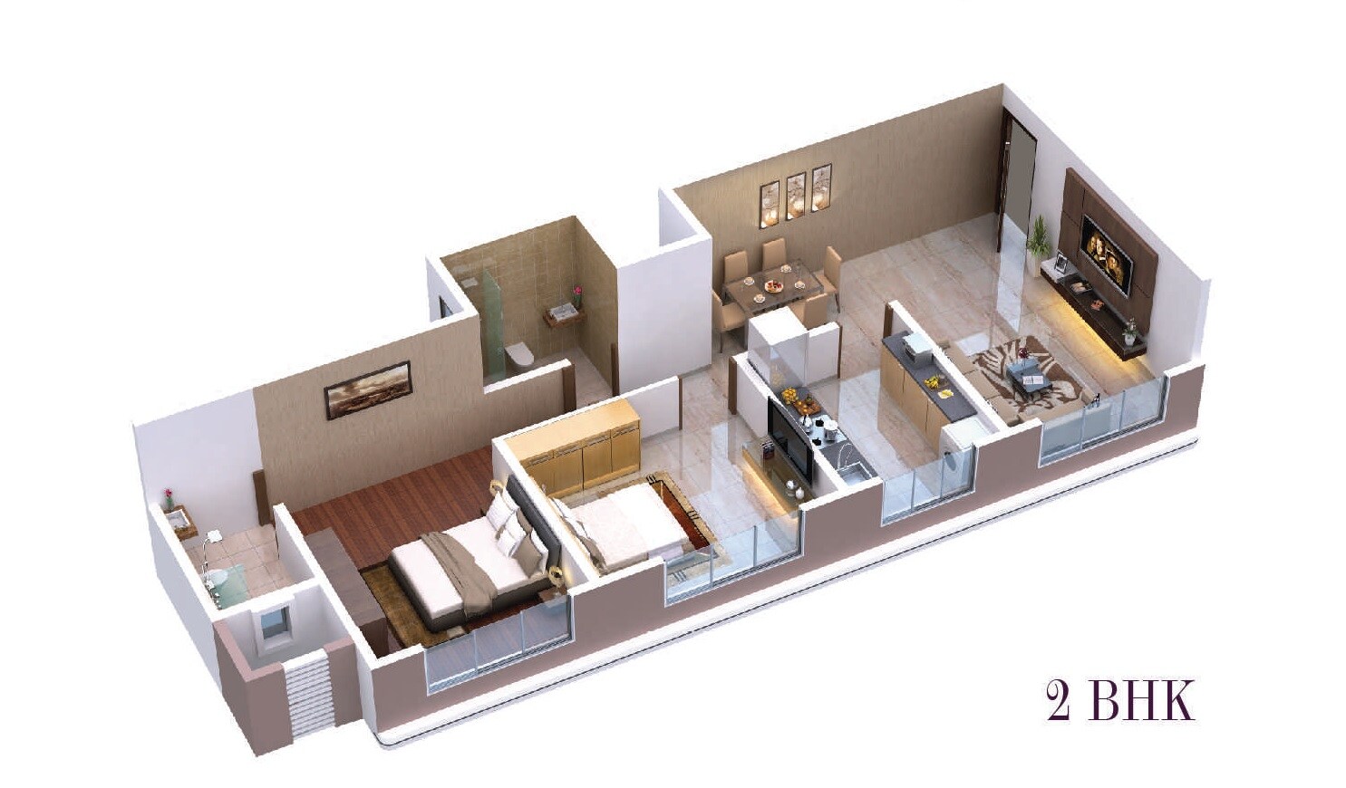 Floor plan of 2 BHK 695 Sq. Ft. Apartment in GPRS Imperia Homes, Mumbai