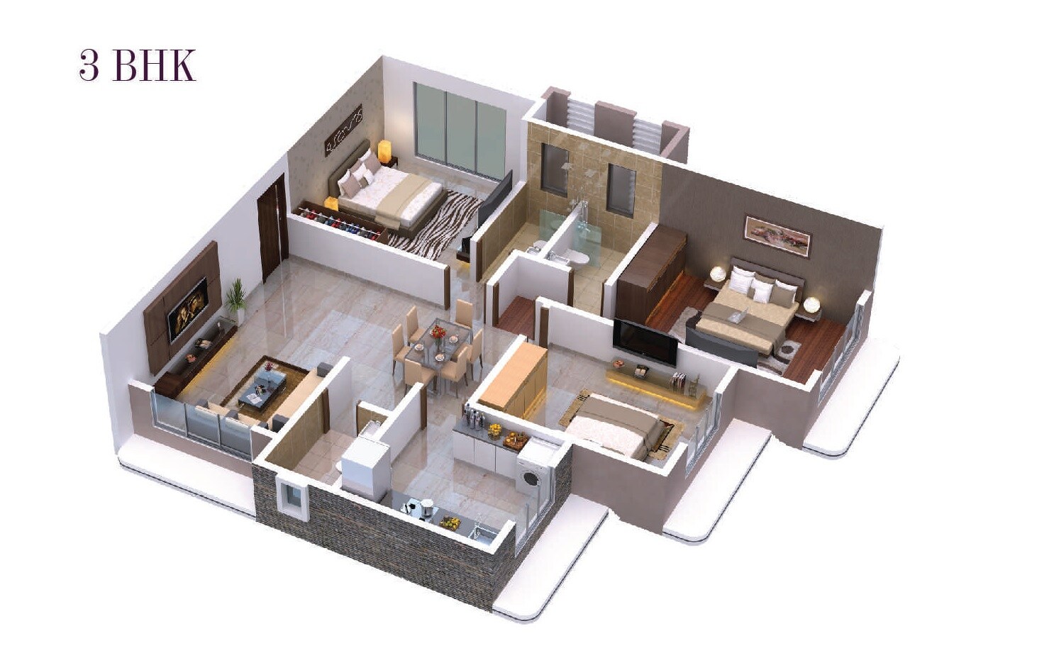 Floor plan of 3 BHK 956 Sq. Ft. Apartment in GPRS Imperia Homes, Mumbai