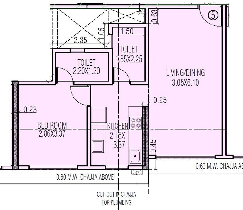 Floor plan of 1 BHK 440 Sq. Ft. Apartment in Grace Meadows Mumbai, Mumbai