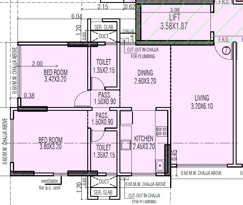 Floor plan of 2 BHK 765 Sq. Ft. Apartment in Grace Meadows Mumbai, Mumbai