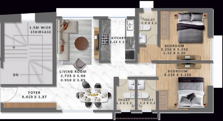 2 BHK 699 Sq. Ft. Apartment in Grace Palacio