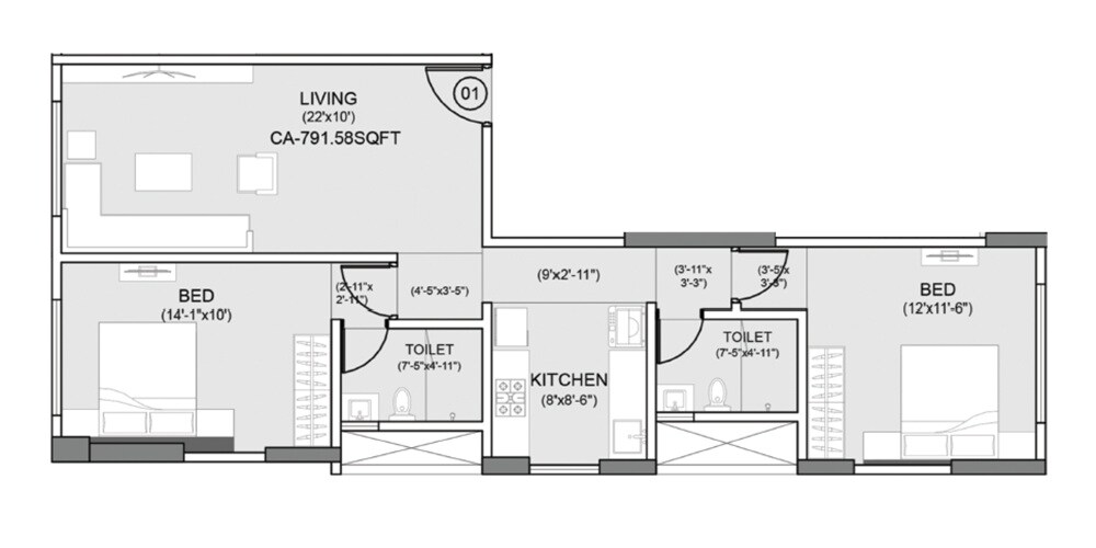2 BHK 792 Sq. Ft. Apartment