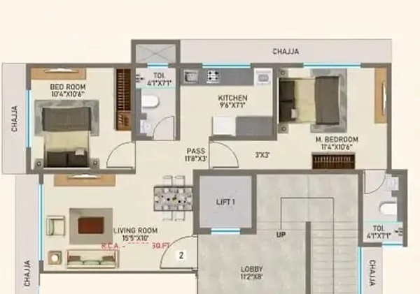 2 BHK 562 Sq. Ft. Apartment in Green Shadow CHS