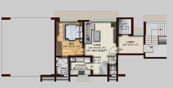 Floor plan of 1 BHK Apartment - 464 sq. ft. in Green Tree Lifescapes Samta, Mumbai