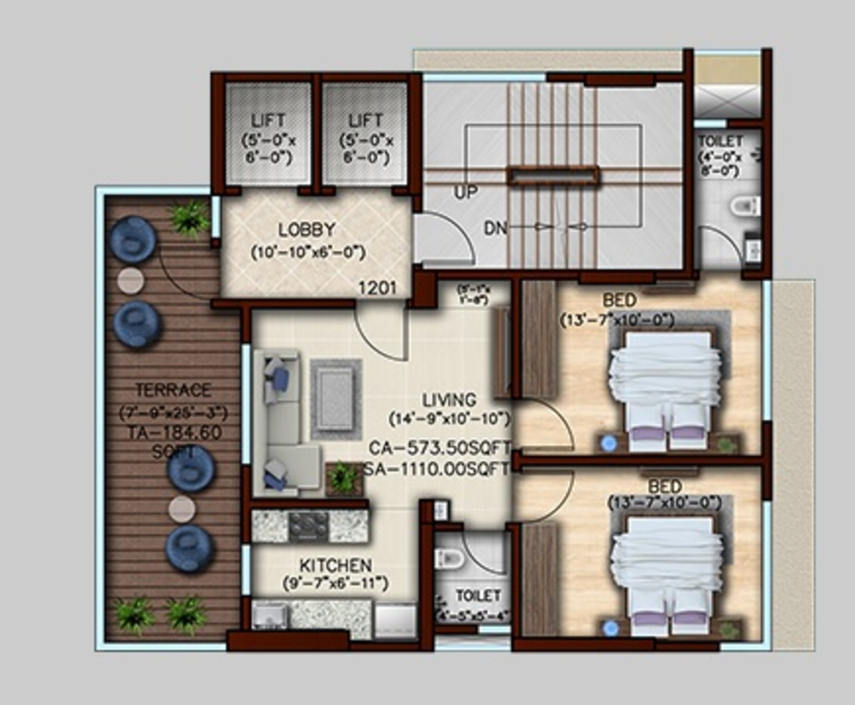 green tree lifescapes vishakha apartment 2bhk terrace 573sqft 1