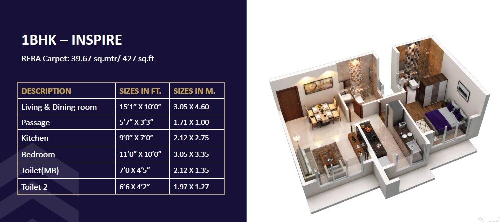 Floor plan of 1 BHK 427 Sq. Ft. Apartment in Group Satellite Elegance, Mumbai