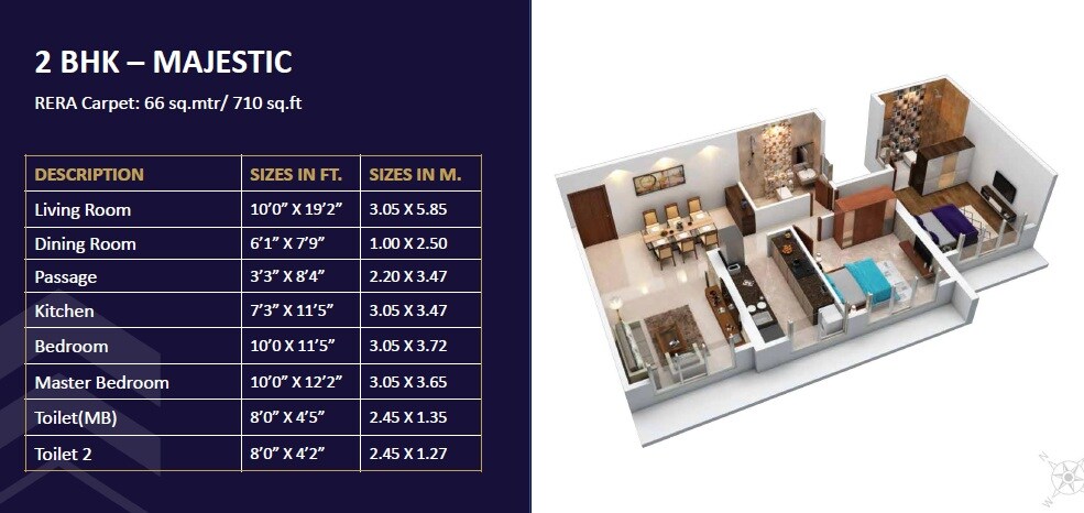 Floor plan of 2 BHK 710 Sq. Ft. Apartment in Group Satellite Elegance, Mumbai