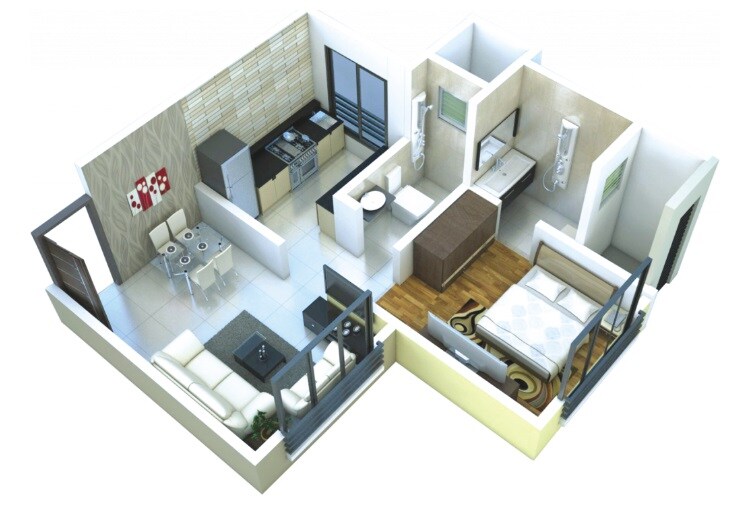 Floor plan of 1 BHK Apartment - 355 sq. ft. in Grow More Bliss, Mumbai