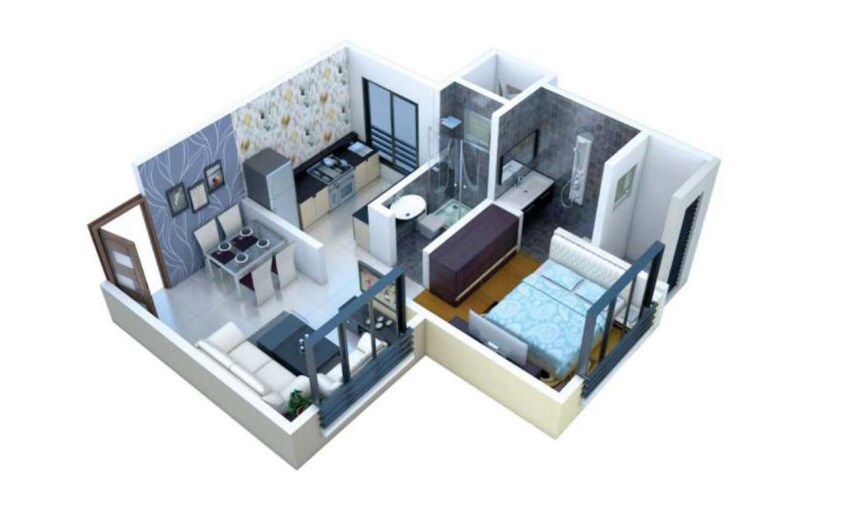 Floor plan of 1 BHK Apartment - 366 sq. ft. in Grow More Bliss, Mumbai
