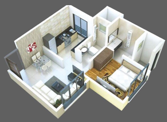 Floor plan of 1 BHK 370 Sq. Ft. Apartment in Growmore Emerald, Mumbai