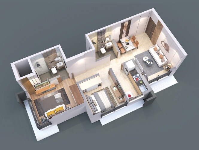 Floor plan of 2 BHK 523 Sq. Ft. Apartment in Growmore Emerald, Mumbai