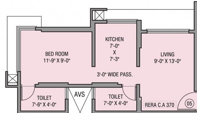 Floor plan of 1 BHK 370 Sq. Ft. Apartment in Growmore Onyx, Mumbai