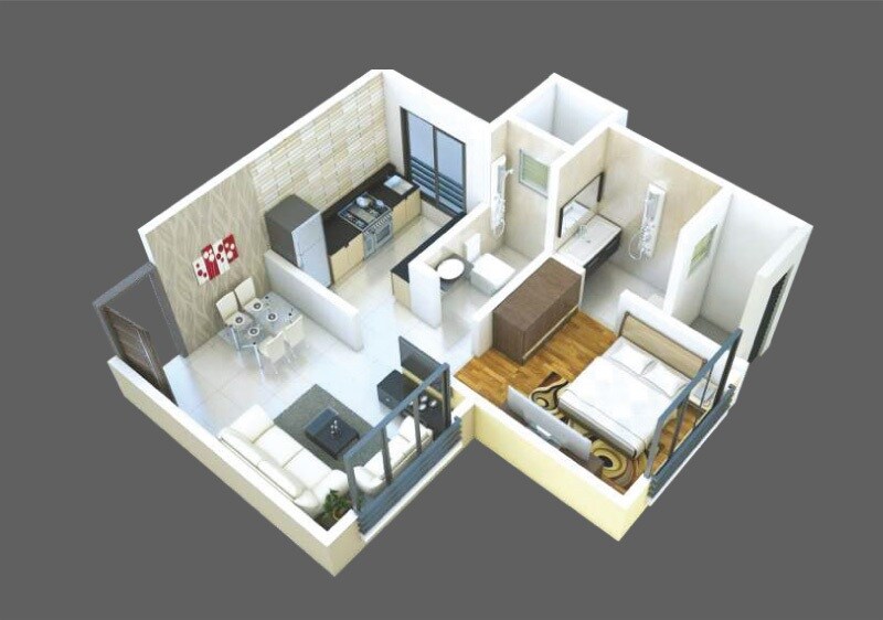 Floor plan of 1 BHK 375 Sq. Ft. Apartment in Growmore Onyx, Mumbai