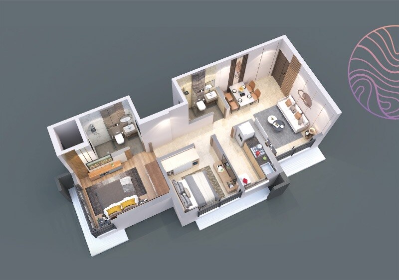 Floor plan of 2 BHK 525 Sq. Ft. Apartment in Growmore Onyx, Mumbai