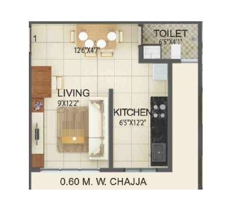 Floor plan of 220 Sq. Ft. Studio in GRPM Zee Heights, Mumbai