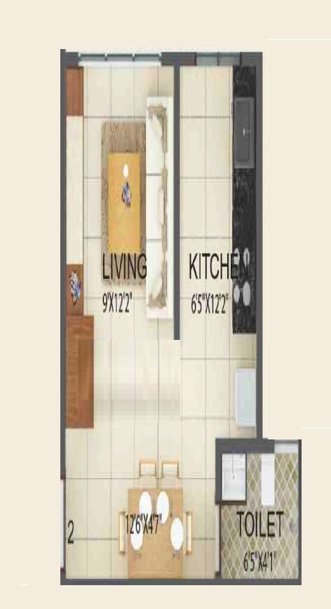 Floor plan of 275 Sq. Ft. Studio in GRPM Zee Heights, Mumbai