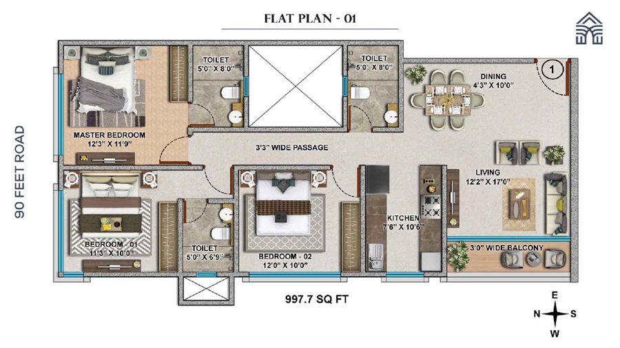 3 BHK 998 Sq. Ft. Apartment in Gruham Yog Aashray