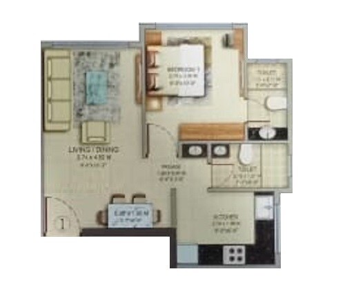 Floor plan of 1 BHK 392 Sq. Ft. Apartment in GS 47TH Avenue, Mumbai