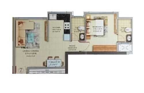Floor plan of 1 BHK 491 Sq. Ft. Apartment in GS 47TH Avenue, Mumbai
