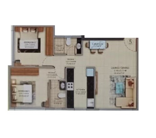 Floor plan of 2 BHK 545 Sq. Ft. Apartment in GS 47TH Avenue, Mumbai