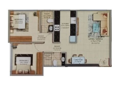 Floor plan of 2 BHK 581 Sq. Ft. Apartment in GS 47TH Avenue, Mumbai