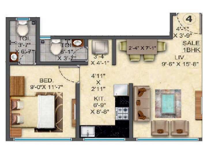 1 BHK 378 Sq. Ft. Apartment