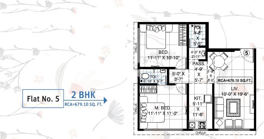 Floor plan of 2 BHK 679 Sq. Ft. Apartment in GS Pearl, Mumbai