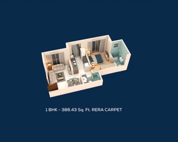 Floor plan of 1 BHK 386 Sq. Ft. Apartment in Guinea HK Residency, Mumbai
