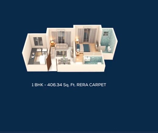 Floor plan of 1 BHK 406 Sq. Ft. Apartment in Guinea HK Residency, Mumbai