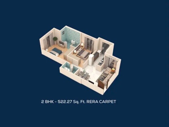 Floor plan of 2 BHK 522 Sq. Ft. Apartment in Guinea HK Residency, Mumbai