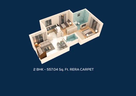 Floor plan of 2 BHK 557 Sq. Ft. Apartment in Guinea HK Residency, Mumbai