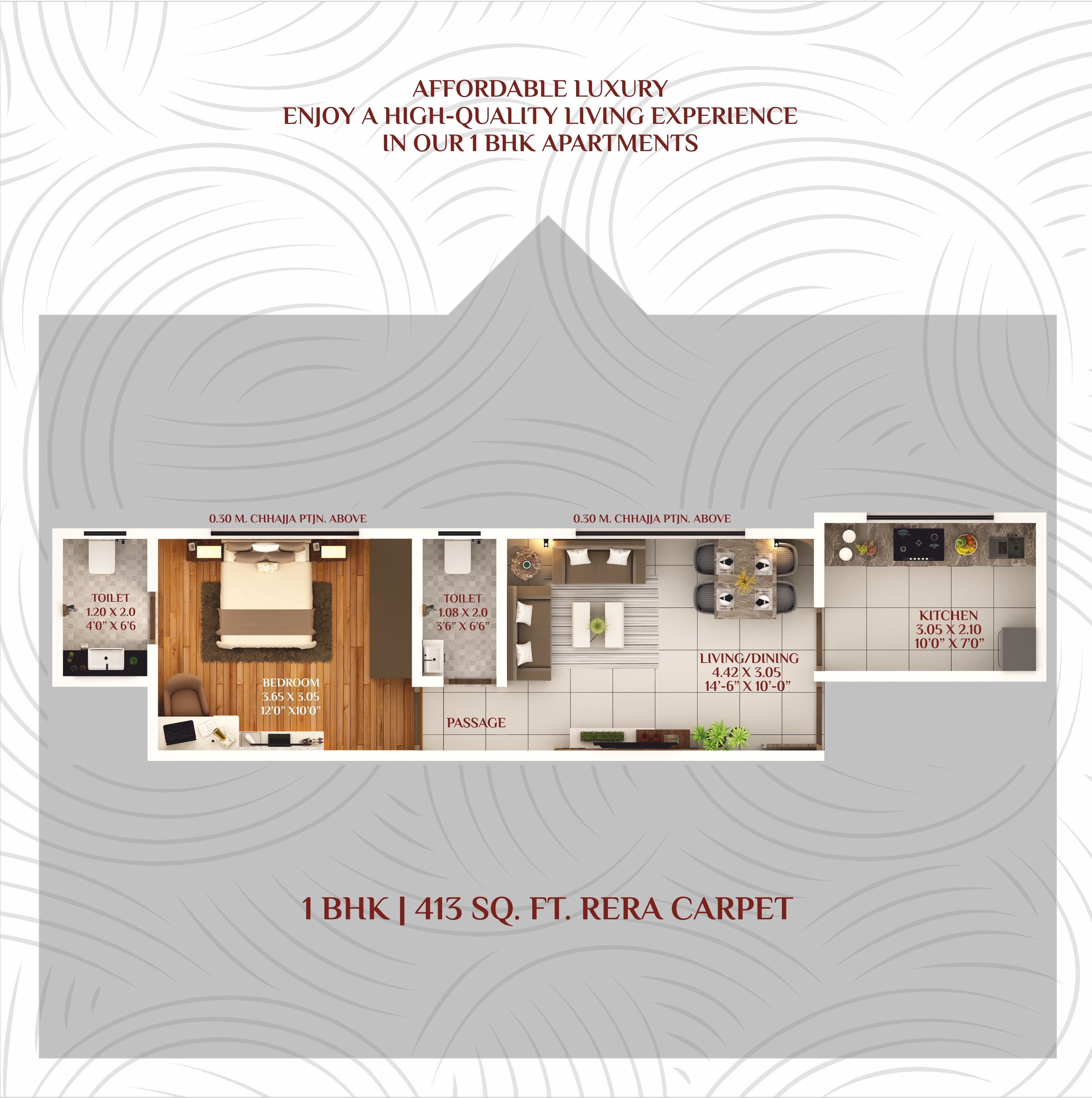 Floor plan of 1 BHK 413 Sq. Ft. Apartment in Guinea Shubhaarambh, Mumbai