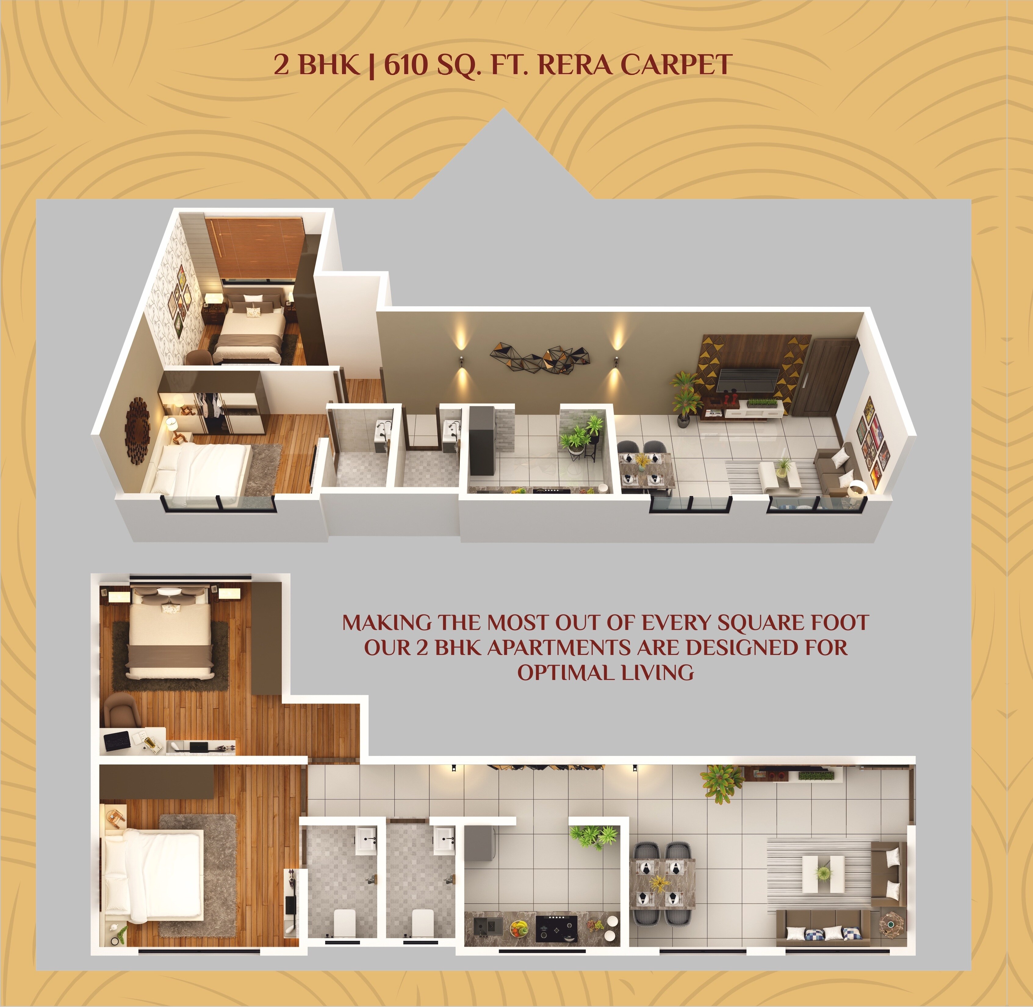 Floor plan of 2 BHK 610 Sq. Ft. Apartment in Guinea Shubhaarambh, Mumbai