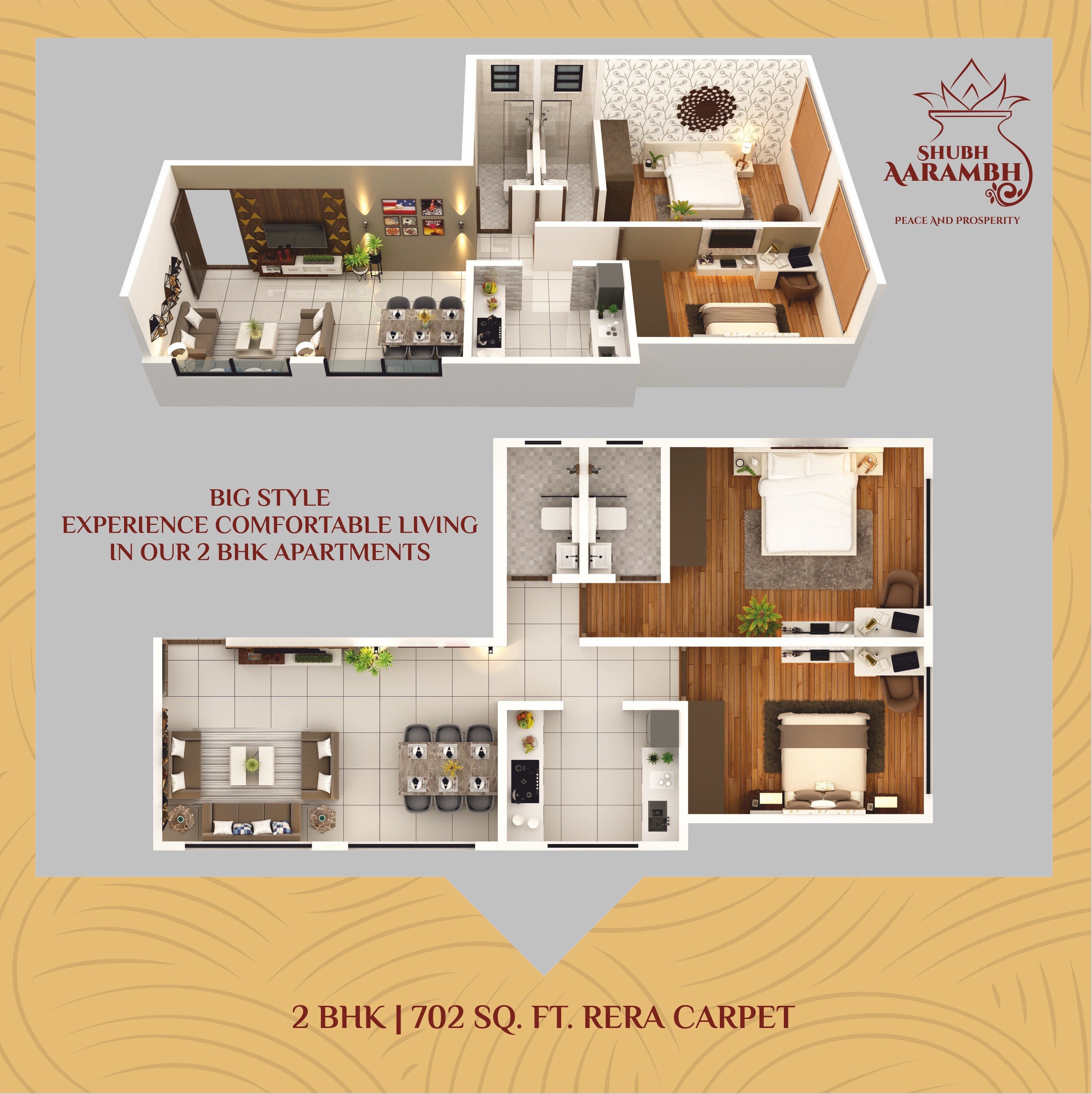Floor plan of 2 BHK 702 Sq. Ft. Apartment in Guinea Shubhaarambh, Mumbai