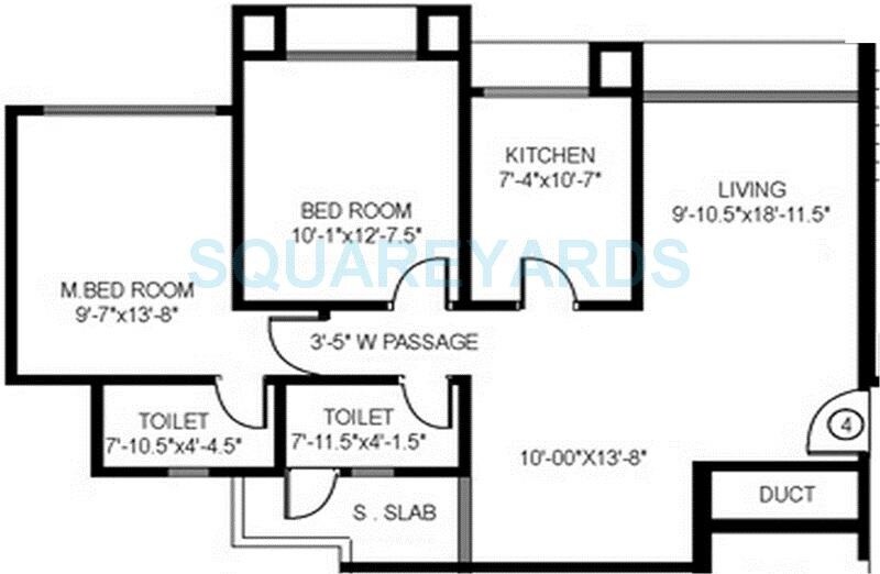 Floor plan of 2 BHK 1035 Sq. Ft. Apartment in Gundecha Altura, Mumbai