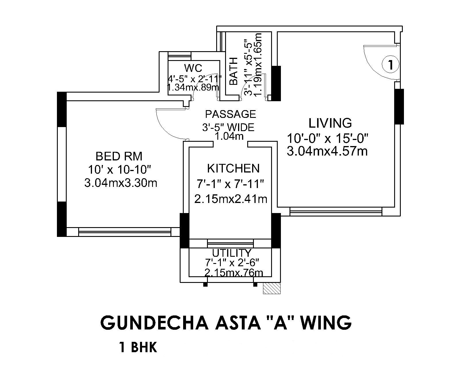 Floor plan of 1 BHK 396 Sq. Ft. Apartment in Gundecha Asta, Mumbai