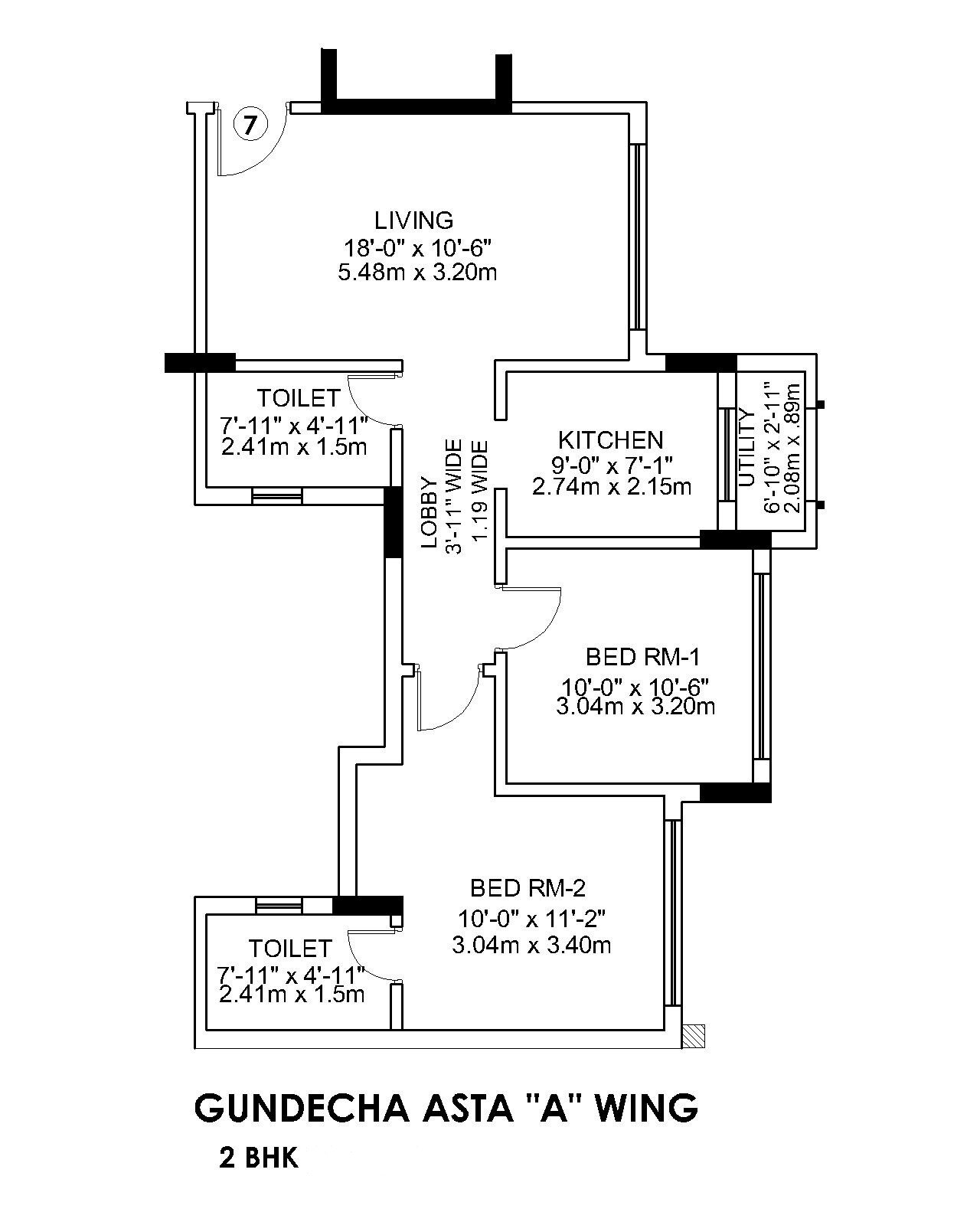 Floor plan of 2 BHK 650 Sq. Ft. Apartment in Gundecha Asta, Mumbai