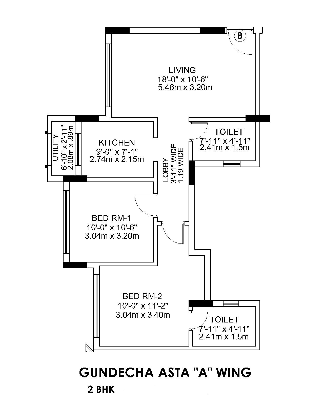 Floor plan of 2 BHK 897 Sq. Ft. Apartment in Gundecha Asta, Mumbai