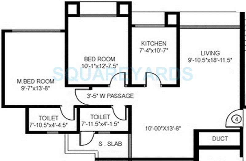 Floor plan of 2 BHK 1035 Sq. Ft. Apartment in Gundecha Builders Altura, Mumbai